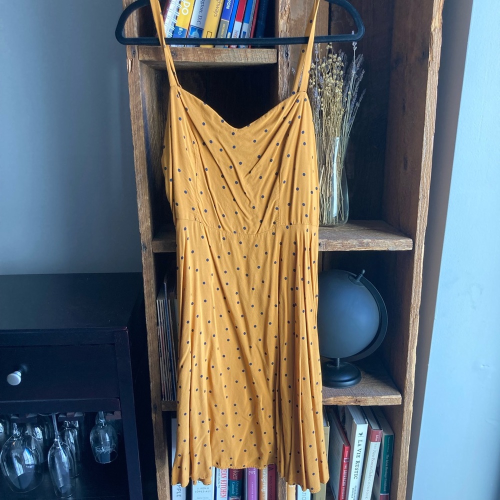 Old Navy Fit & Flare Mustard Dress with Polka Dots
